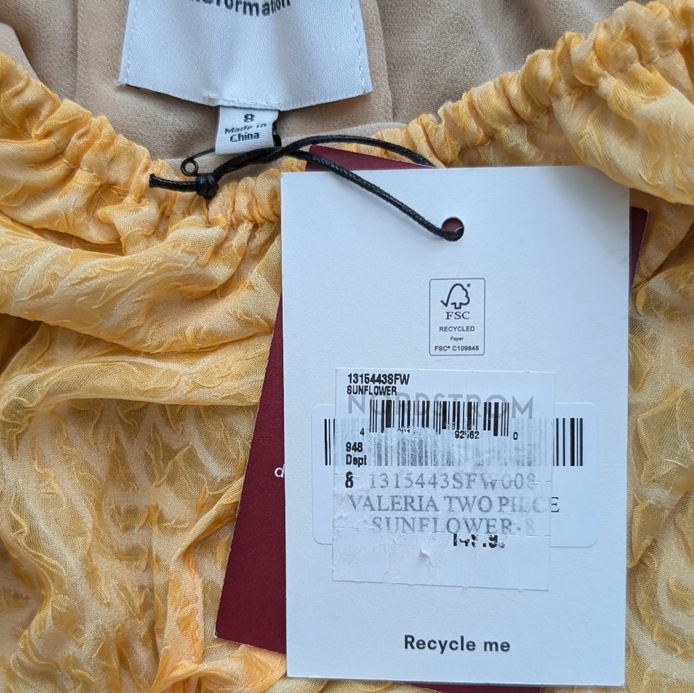 Reformation Valeria Sunflowers Two-Piece Skirt Swimsuit Coverup Set Size 8 - Picture 4 of 10